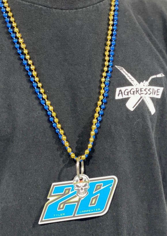 Mardi Gras 28 bead necklace - Blue/Gold
